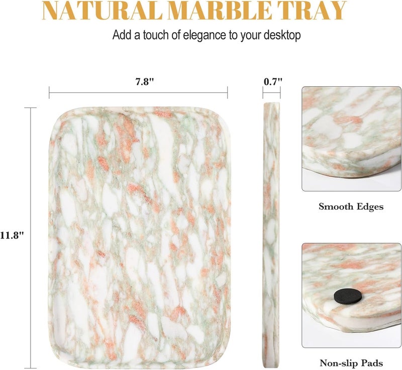 Koville Marble Tray, 12"x8" Marble Vanity Tray for Bathroom Kitchen Countertop, Rectangular Stone Tray for Cosmetics Perfume Trinket, Decorative Catchall Trays (Rosso Norvegian) - Image 3