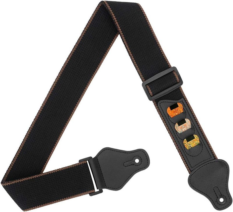 BestSounds Guitar Strap, 100% Soft Cotton Guitar Straps With 3 Pick Holders For Bass, Electric & Acoustic Guitar - Image 1