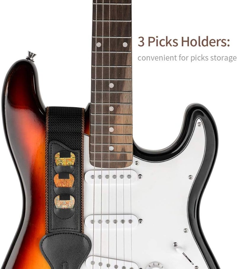 BestSounds Guitar Strap, 100% Soft Cotton Guitar Straps With 3 Pick Holders For Bass, Electric & Acoustic Guitar - Image 4