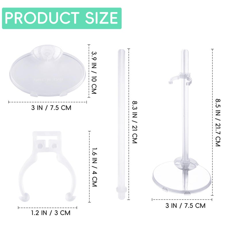 XJMWXHFC 10pc Adjustable Doll Display Holders, Clear Plastic Action Figure Stands, Transparent Support for 11-13 Inch Tall Dolls - Image 2