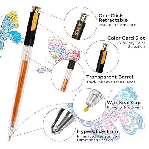 ZSCM Retractable Super Glitter Gel Pens, 12 Colors Large Capacity Metallic Sparkle Gel Ink Pens, 1 mm Fine Point Smooth Writing Color Pen for Adult Coloring Book Note Taking Aesthetic Art Supplies - Image 2