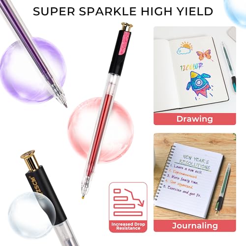 ZSCM Retractable Super Glitter Gel Pens, 12 Colors Large Capacity Metallic Sparkle Gel Ink Pens, 1 mm Fine Point Smooth Writing Color Pen for Adult Coloring Book Note Taking Aesthetic Art Supplies - Image 5