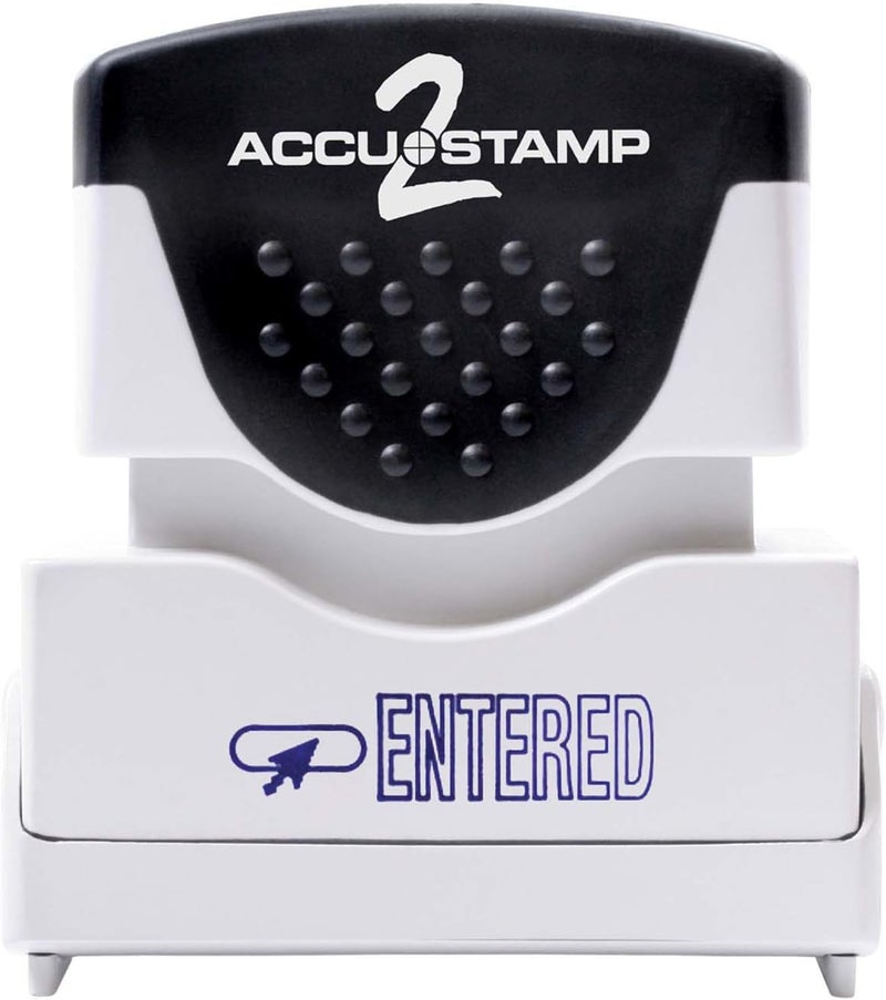 AccuStamp Message Stamp with Shutter, 2-Color, ENTERED, 1-5/8" x 1/2" Impression, Pre-Ink, Red and Blue Ink (035544) - Image 1