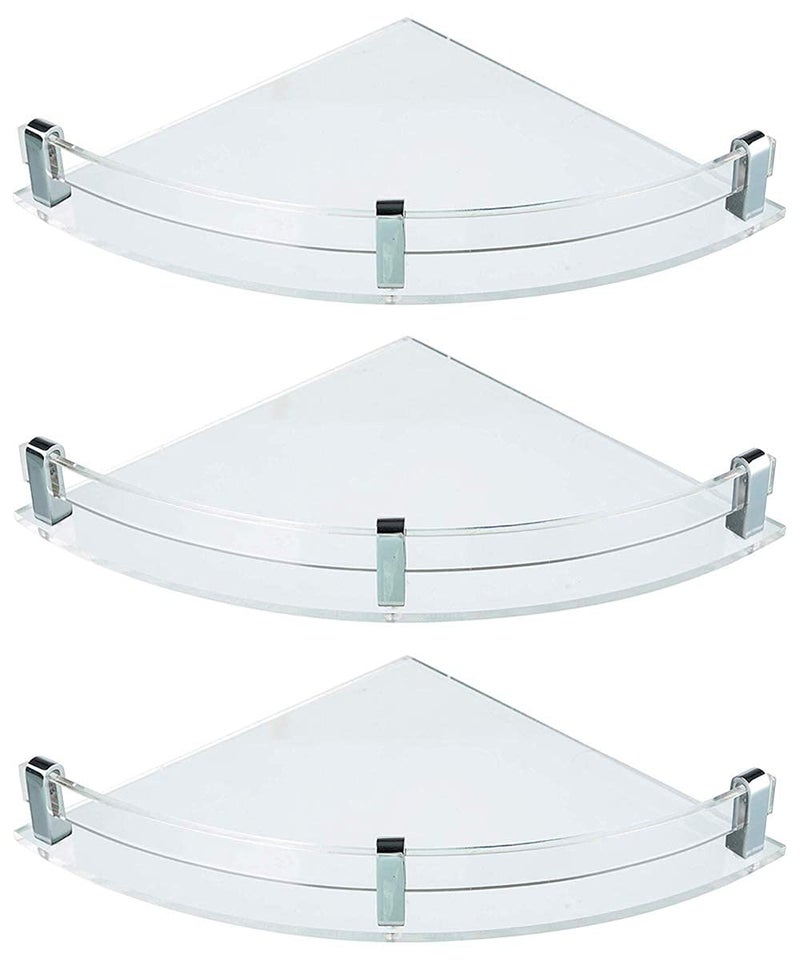 QUISTAL 12x12 Inch Acrylic Wall Mount Multipurpose Modern Corner Shelf for Bathroom, Kitchen, Bedroom (Pack of 3, Clear) - Image 1