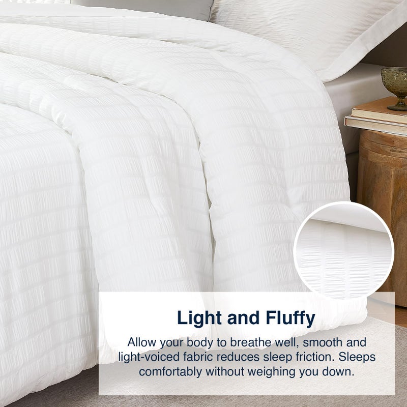 Quataly White Queen Comforter Set - 3 Pieces Seersucker Lightweight Bedding Comforter Sets (1 Soft Fluffy Comforter & 2 Pillowcases) - All Seasons Cozy Modern Bed Sets - Image 5