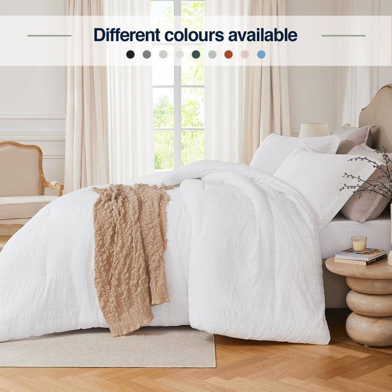 Quataly White Queen Comforter Set - 3 Pieces Seersucker Lightweight Bedding Comforter Sets (1 Soft Fluffy Comforter & 2 Pillowcases) - All Seasons Cozy Modern Bed Sets - Image 3