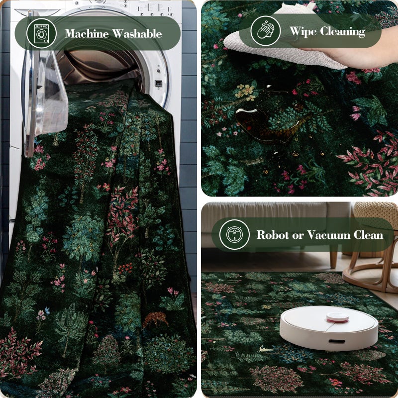 Wonnitar Forest Dark Green Rug for Living Room, Washable 5x7 Area Rugs Ultra-Thin, Boho Soft Non Slip Stain Resistant Woodland Jungle Carpet for Bedroom, Dining Room, Office - Image 5