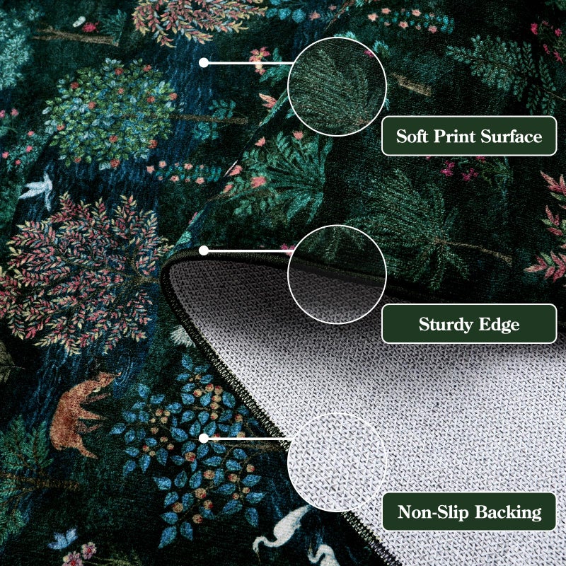 Wonnitar Forest Dark Green Rug for Living Room, Washable 5x7 Area Rugs Ultra-Thin, Boho Soft Non Slip Stain Resistant Woodland Jungle Carpet for Bedroom, Dining Room, Office - Image 4