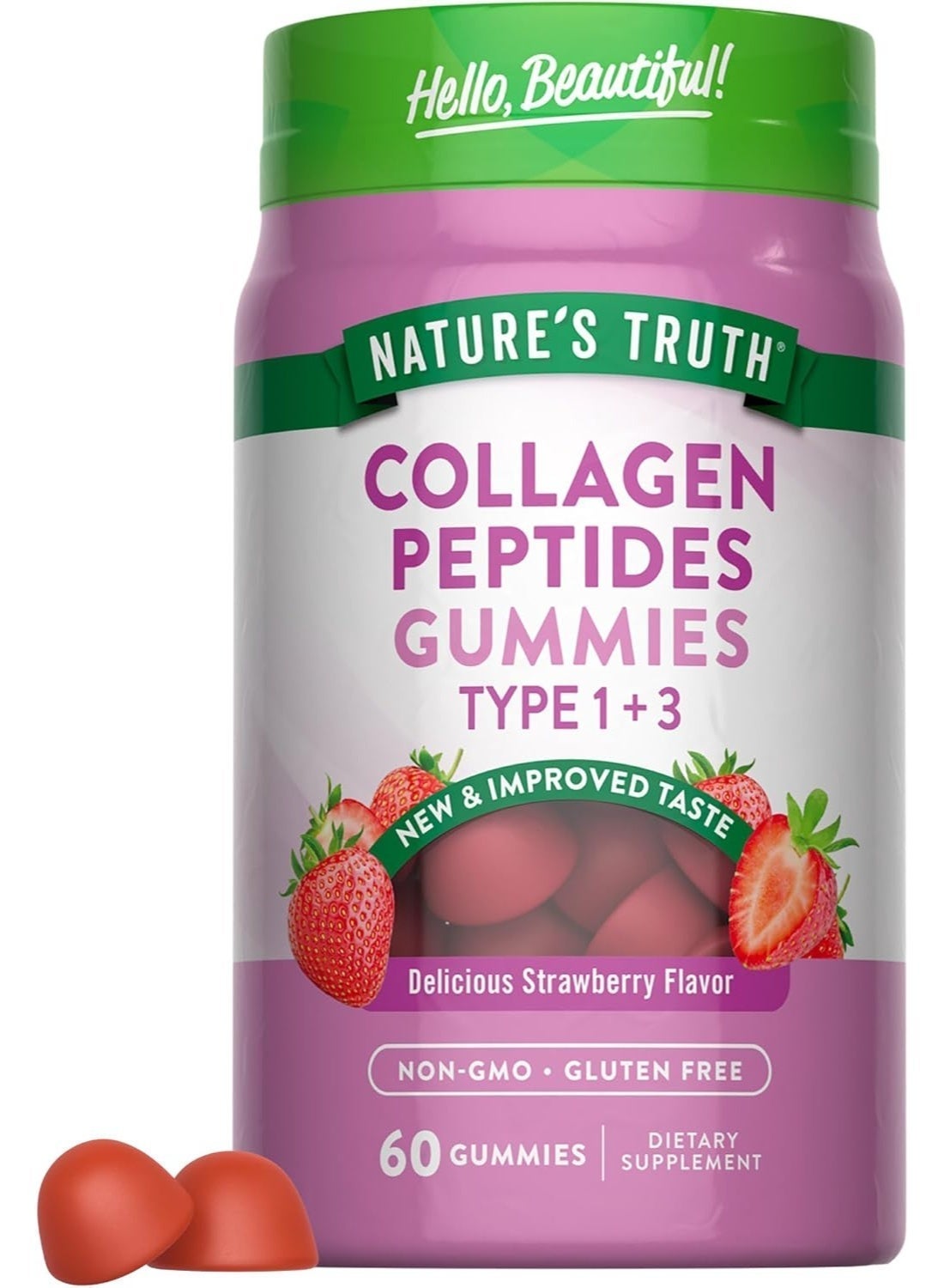 Collagen Gummies for Women | 60 Count Type 1 and 3 | Natural Strawberry Flavor | Non-GMO, Gluten Free Collagen Peptide Supplement | by Nature's Truth