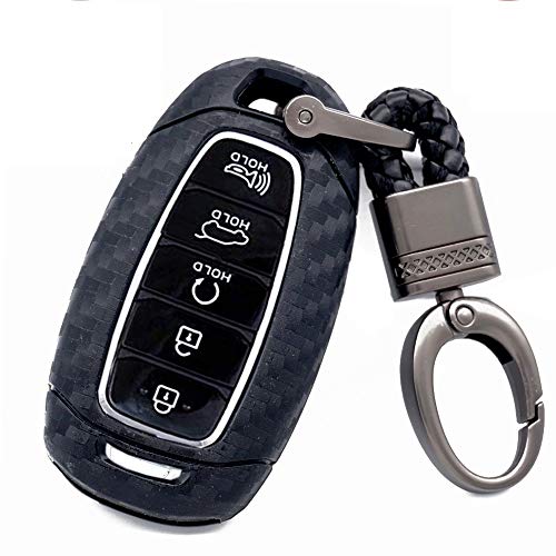 ROYALFOX(TM 3 4 5 buttons soft tpu carbon fiber silicone smart remote Key Fob case Cover shell For Hyundai i30 Azera ix35 Elantra Accent Santa Fe IG Grandeur,2017-2020 Hyundai Palisade (black) - Image 1