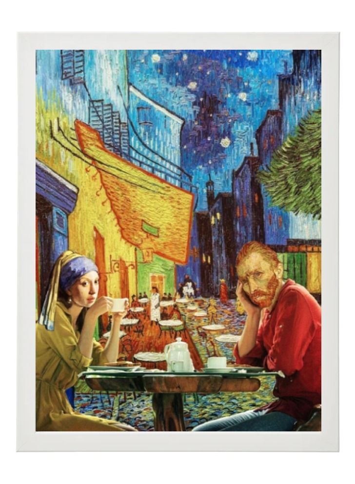 Boomah Accessories Van Gogh And Girl With A Pearl Earring Café Terrace At Night Poster With Frame 30X40 cm 