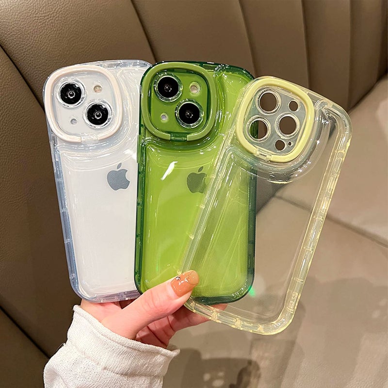 Ownest Compatible with iPhone 14 Case with Clear Kickstand Creative Protective Design Case with Camera Holder for TPU Slim Shockproof Cool Phone Case for iPhone 14-Green - Image 3