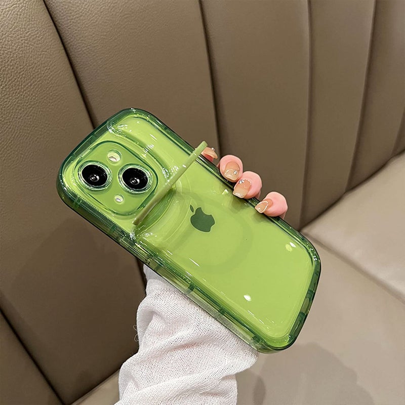 Ownest Compatible with iPhone 14 Case with Clear Kickstand Creative Protective Design Case with Camera Holder for TPU Slim Shockproof Cool Phone Case for iPhone 14-Green - Image 2