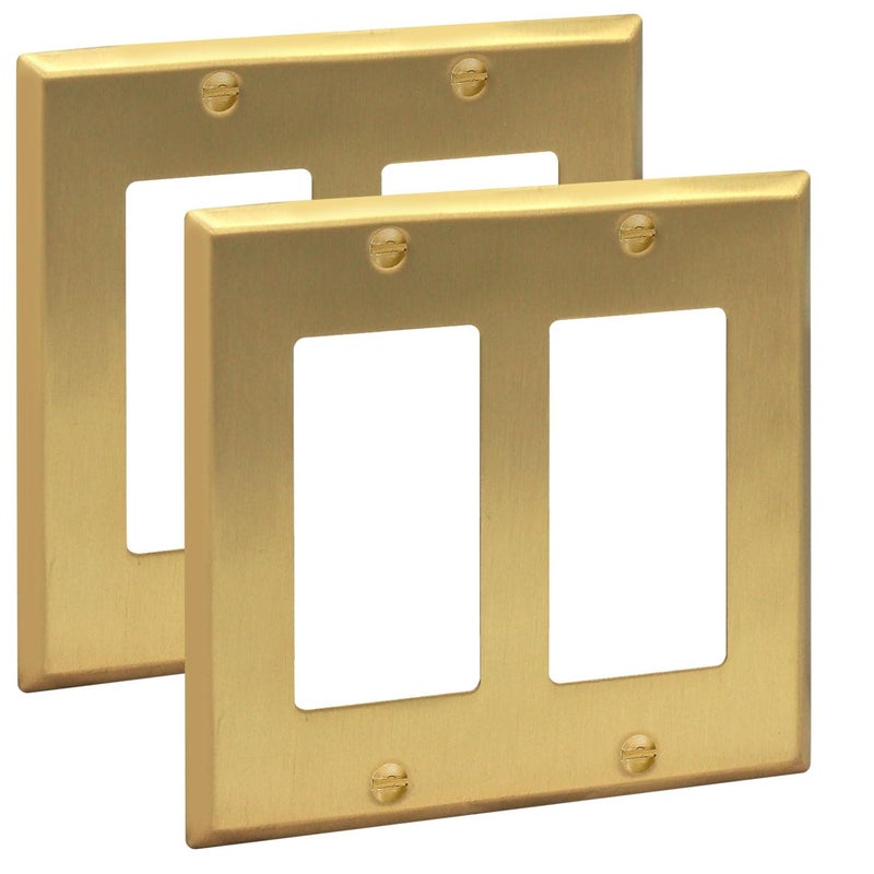 Rio Salto BRASS Signature Collection Brushed Brass Gold Metal Outlet Cover Decorative Light Switch Cover Plate Wall Plate Premium Double Rocker Decorator 2Gang 456 x 450 Standard Size 2Pack - Image 2