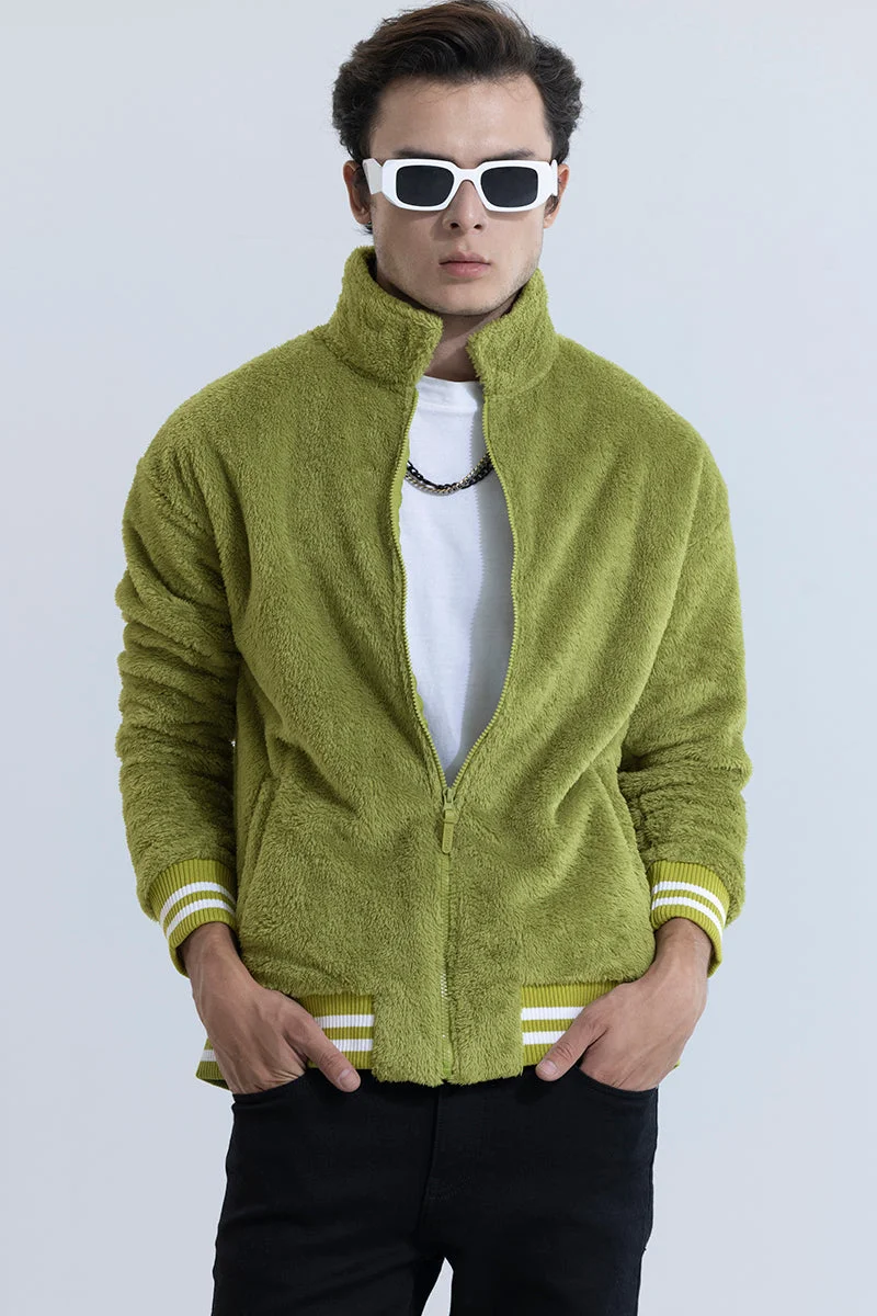 سنيتش Lime Green Solid Long Sleeve Relaxed Streetwear Jacket