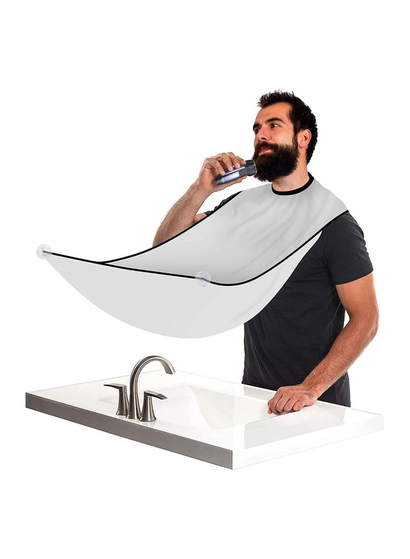 Beard Bib Apron Beard Catcher for Shaving and Trimming, Grooming Cape Apron Catcher, Non-Stick Beard Cape Shaving Cloth, Best Beard Trimming Gift for Men - White - Image 1