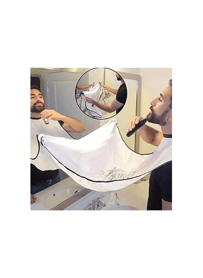 Beard Bib Apron Beard Catcher for Shaving and Trimming, Grooming Cape Apron Catcher, Non-Stick Beard Cape Shaving Cloth, Best Beard Trimming Gift for Men - White - Image 3