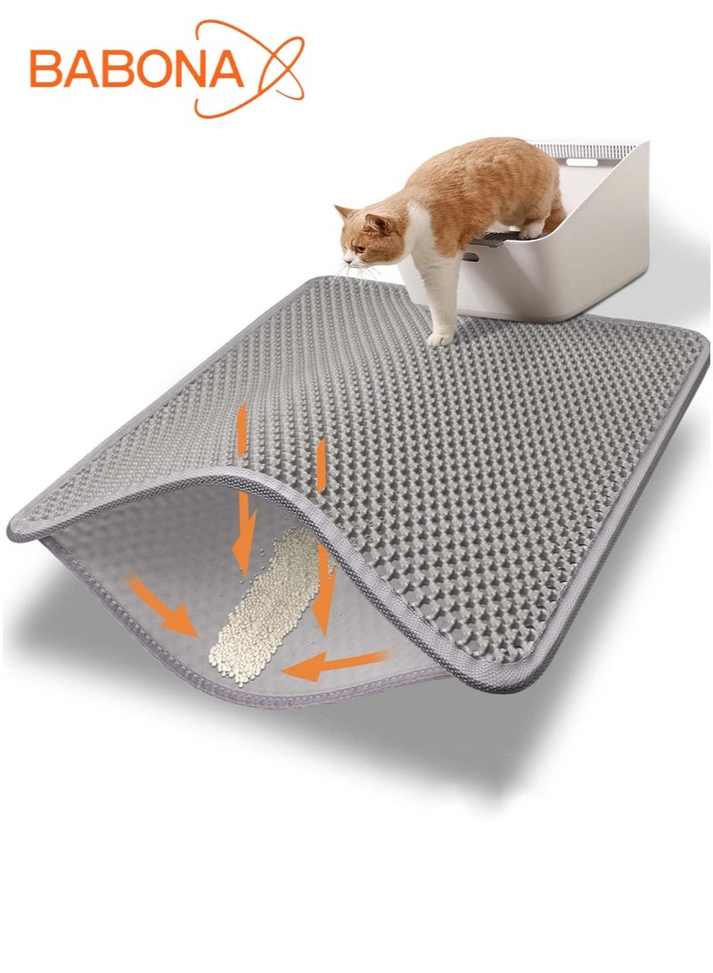 بابونا حصيرة صندوق فضلات القطط ذات الطبقتين على شكل قرص العسل، حصيرة فضلات الحيوانات الأليفة للقطط مع البول ومقاومة للماء، ومقاومة للتآكل، ومادة غير سامة لمنطقة صندوق الفضلات (60 × 45 سم، رمادي) - Image 1