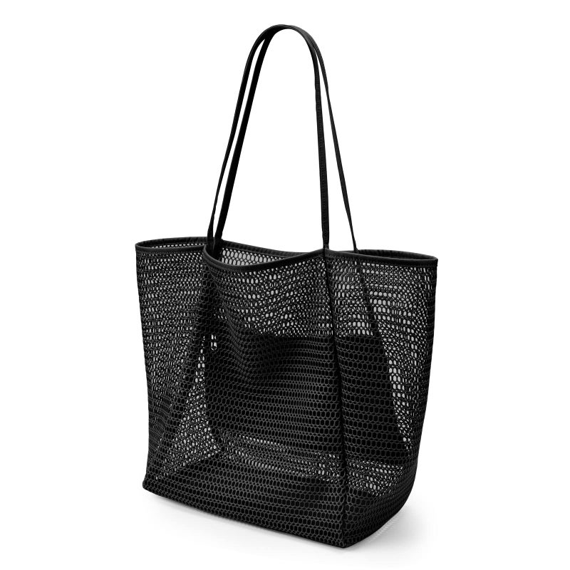 KALIDI Beach Mesh Tote Bag, Casual Tote Bag Hobo Women Foldable MAX 23L Shoulder Grocery Bag For Beach Picnic Vacation - Image 1