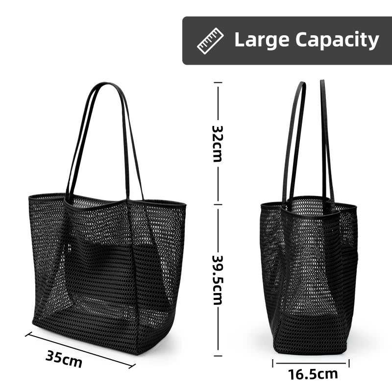 KALIDI Beach Mesh Tote Bag, Casual Tote Bag Hobo Women Foldable MAX 23L Shoulder Grocery Bag For Beach Picnic Vacation - Image 5