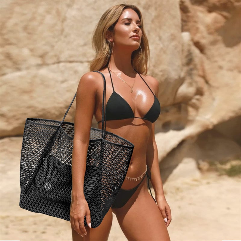 KALIDI Beach Mesh Tote Bag, Casual Tote Bag Hobo Women Foldable MAX 23L Shoulder Grocery Bag For Beach Picnic Vacation - Image 4