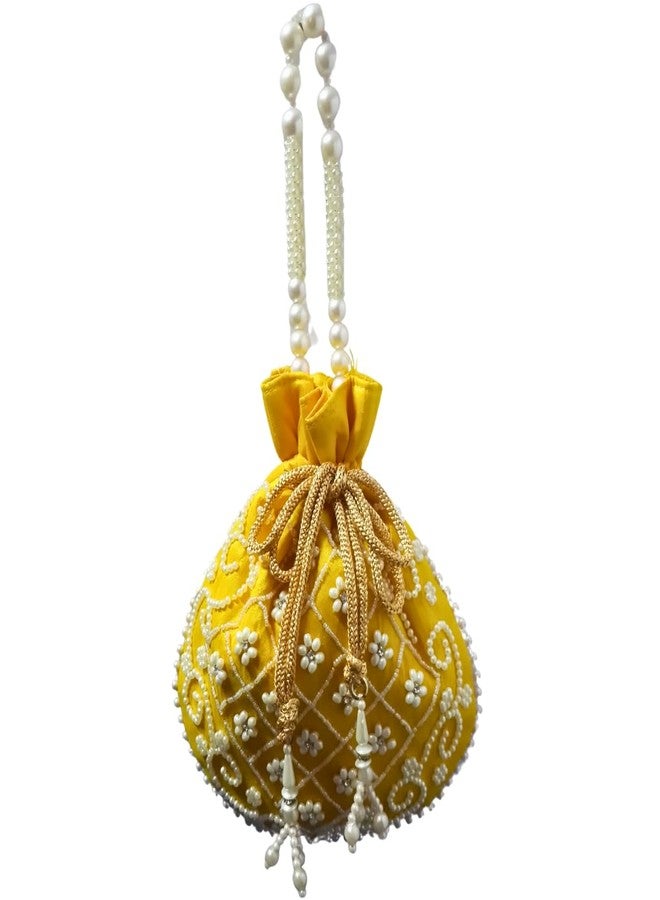 SUMERA WARQ Potli bag Matka Designer handbags for Women wedding party and Return gift potli bags for party accessories .Golden Embroidered Design (Multi Colour) (Yellow) - Image 3