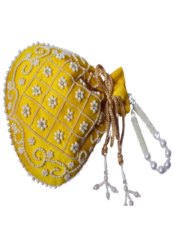SUMERA WARQ Potli bag Matka Designer handbags for Women wedding party and Return gift potli bags for party accessories .Golden Embroidered Design (Multi Colour) (Yellow) - Image 5
