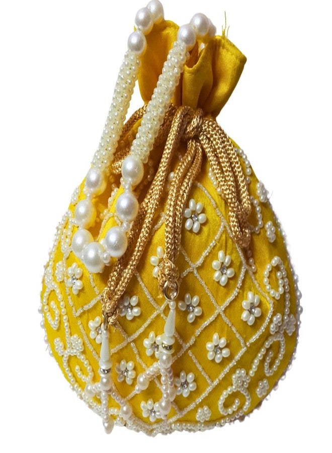 SUMERA WARQ Potli bag Matka Designer handbags for Women wedding party and Return gift potli bags for party accessories .Golden Embroidered Design (Multi Colour) (Yellow) - Image 4