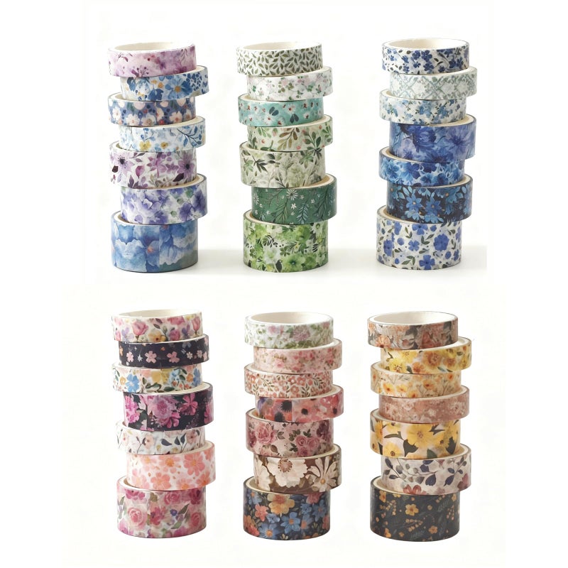 Bomichi Washi Tape, 42 Rolls Aesthetic Colored Decorative Cute Scrapbook Tape for Scrapbooking Supplies Journaling Craft Junk Journal - Image 2