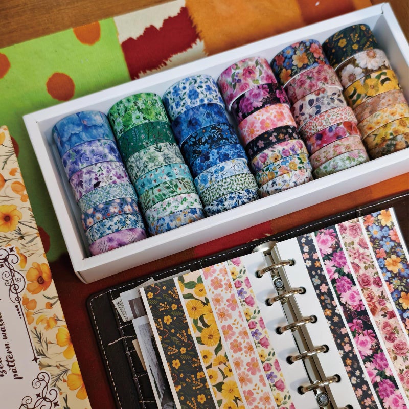 Bomichi Washi Tape, 42 Rolls Aesthetic Colored Decorative Cute Scrapbook Tape for Scrapbooking Supplies Journaling Craft Junk Journal - Image 4