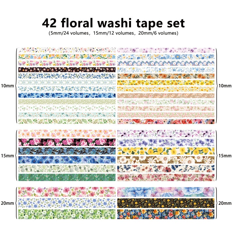 Bomichi Washi Tape, 42 Rolls Aesthetic Colored Decorative Cute Scrapbook Tape for Scrapbooking Supplies Journaling Craft Junk Journal - Image 3