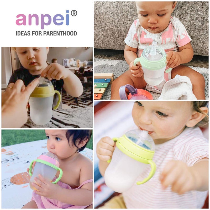AnPei Straw Transition Cup Kit for Comotomo Baby Bottles | Conversion Kit Fits 5 Ounce and 8 Ounce Bottles | Soft, Silicone Straw Top Bottle Nipple & Weighted Straw to Help Baby | 2 Pack (Pink) + Brushes - Image 5