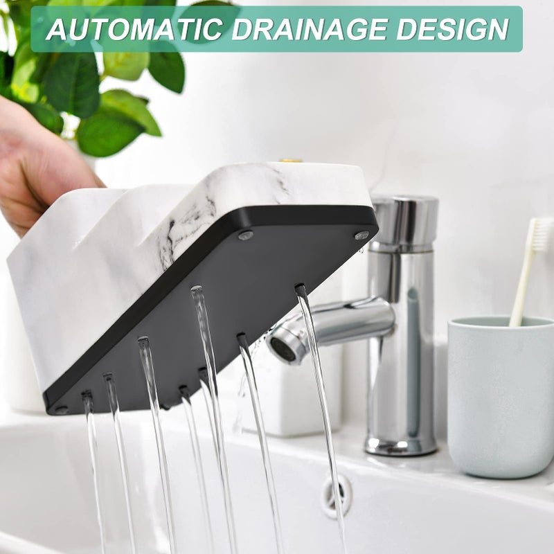 VITVITI Toothbrush Holder for Bathroom, Bathroom Organizer Countertop, 5 Compartment Bathroom Accessories Storage for Toothpaste/Vanity Counter, White Resin of Marble Color - Image 2