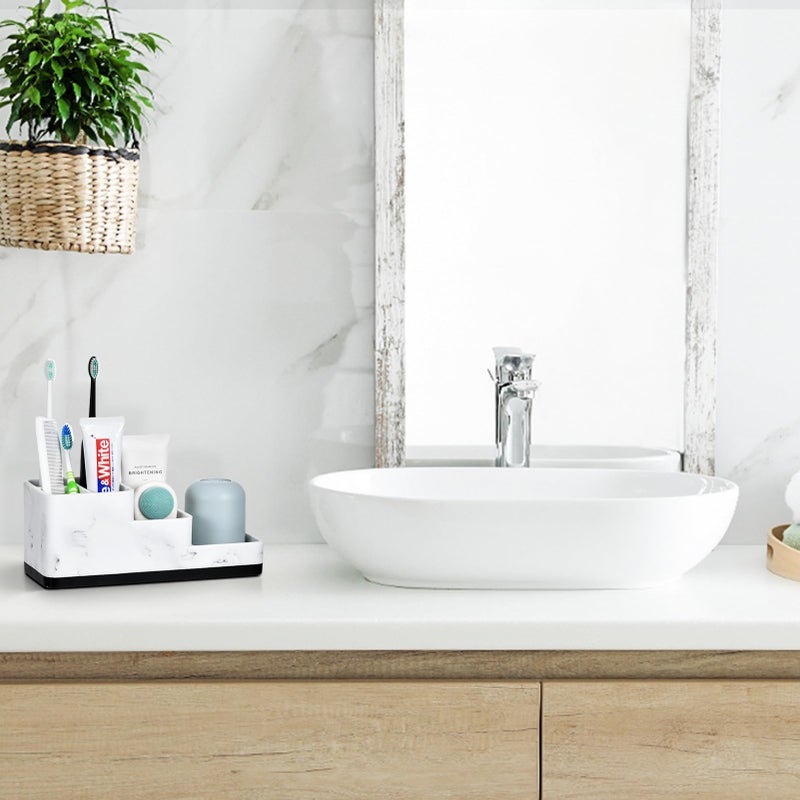 VITVITI Toothbrush Holder for Bathroom, Bathroom Organizer Countertop, 5 Compartment Bathroom Accessories Storage for Toothpaste/Vanity Counter, White Resin of Marble Color - Image 4