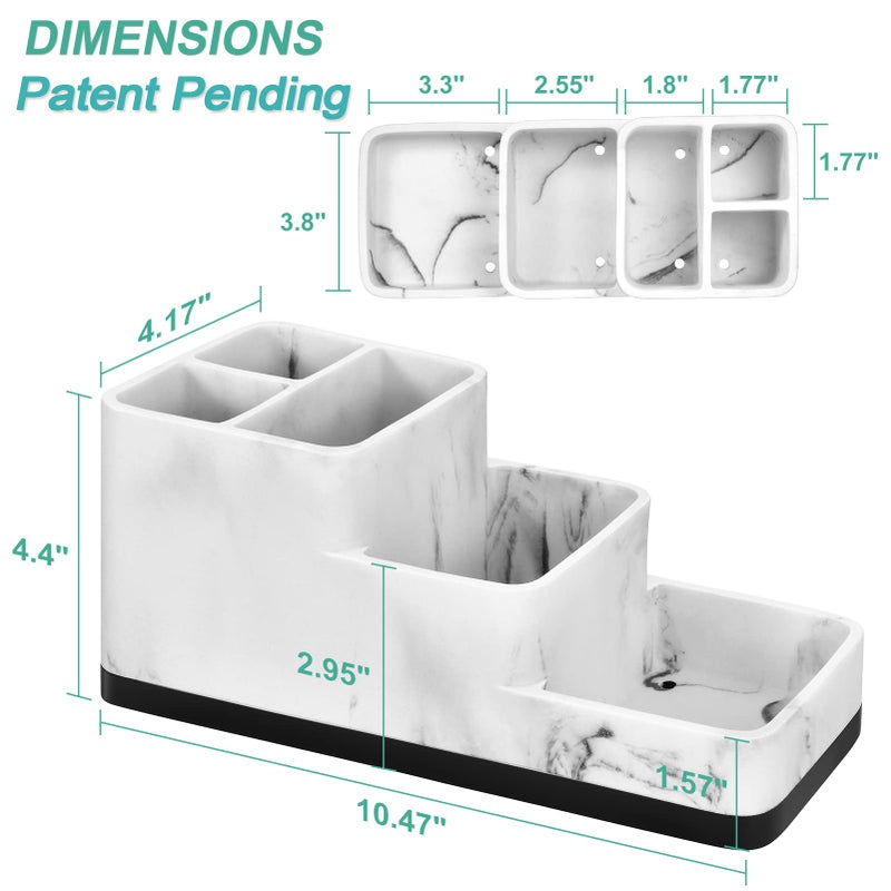 VITVITI Toothbrush Holder for Bathroom, Bathroom Organizer Countertop, 5 Compartment Bathroom Accessories Storage for Toothpaste/Vanity Counter, White Resin of Marble Color - Image 5