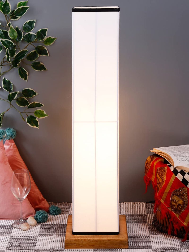 AMDHOME White Black Square Shade Floor lamp with Wood Natural Base - Image 1