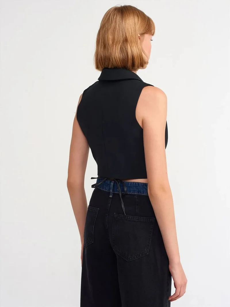 Dilvin Dilvin Women's Fitted Crepe Crop Blouse With Tie Front