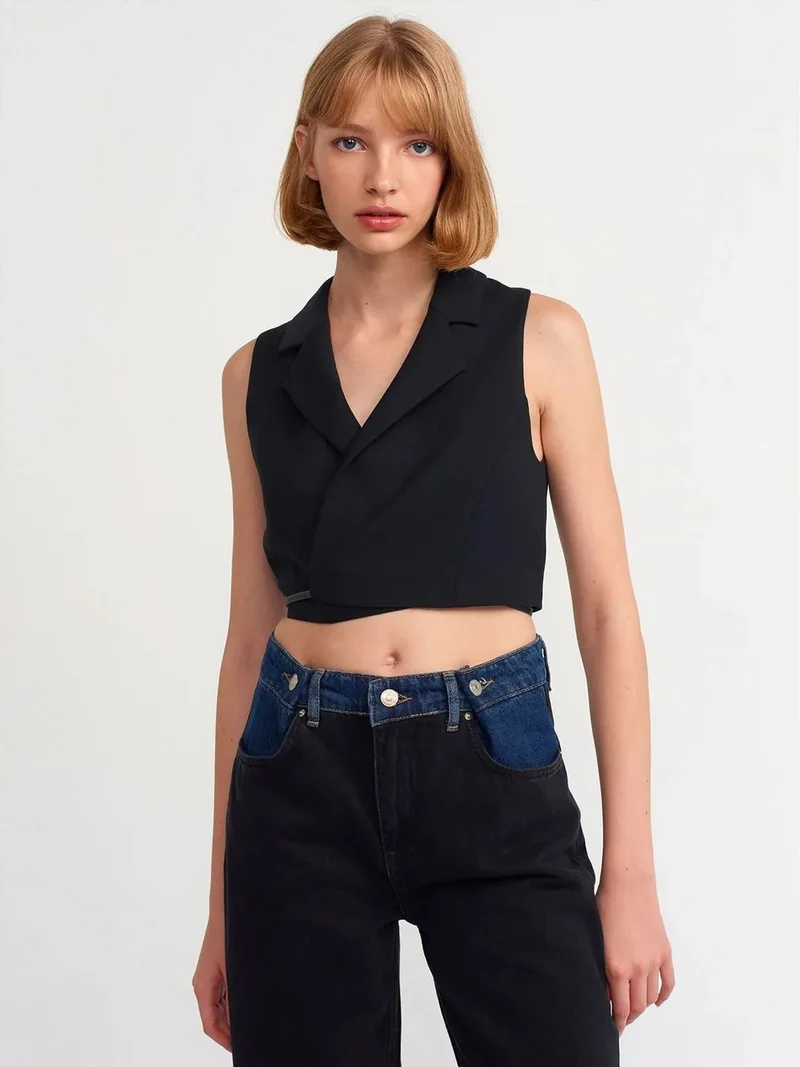 Dilvin Dilvin Women's Fitted Crepe Crop Blouse With Tie Front