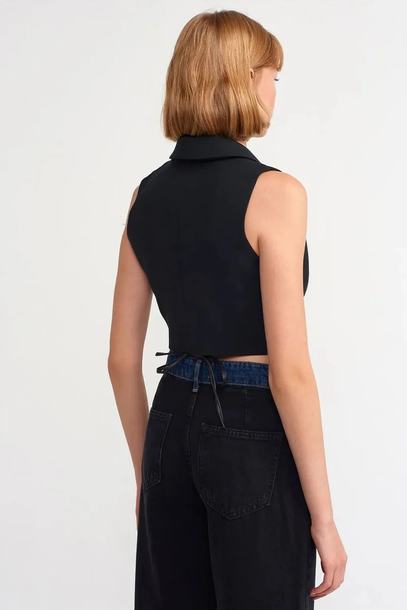 Dilvin Black DILVIN Women's Fitted Crepe Crop Blouse With Tie Front for Women | Best Price UAE