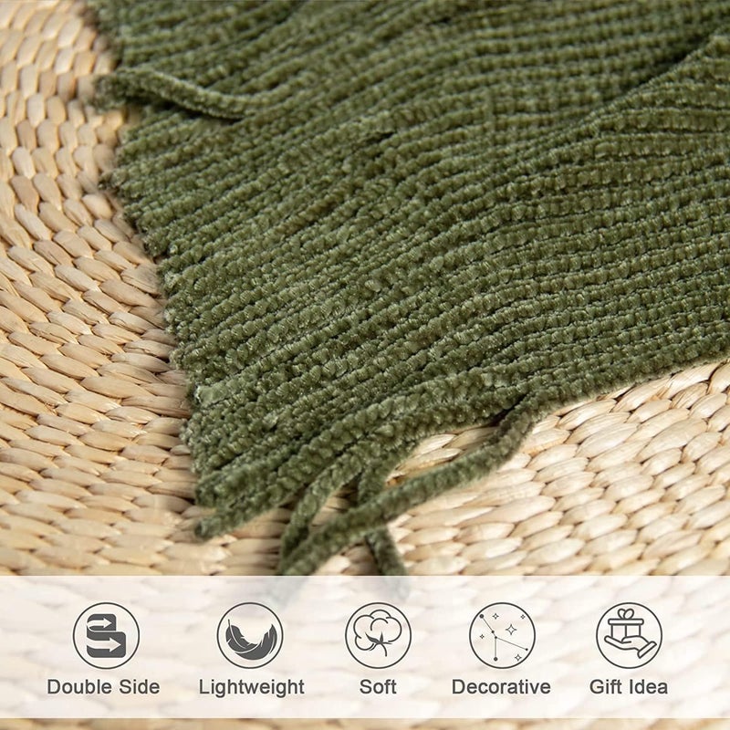 lifein Throw Blanket for Couch, Soft Green Boho Decor Bed Throw,Cozy Knitted Chenille Farmhouse Lightweight Throw(Olive Green,50 * 60") - Image 5