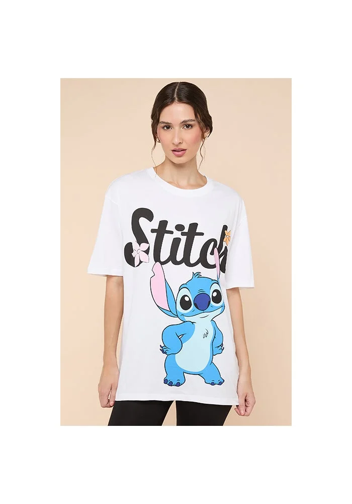 R&b Stitch Print T-Shirt with Crew Neck and Short Sleeves