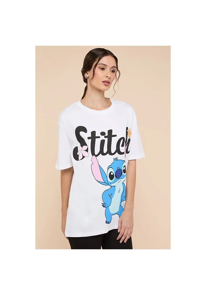 R&b Stitch Print T-Shirt with Crew Neck and Short Sleeves