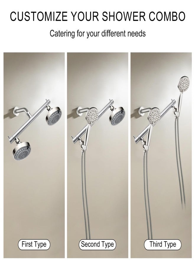 Beiyi Brushed Nickel Double Shower Heads for Two People Rod Dual Shower Head Adapter with Shut Off Valve G1/2 Connection, for Rain & Handheld Shower Combo - Image 3