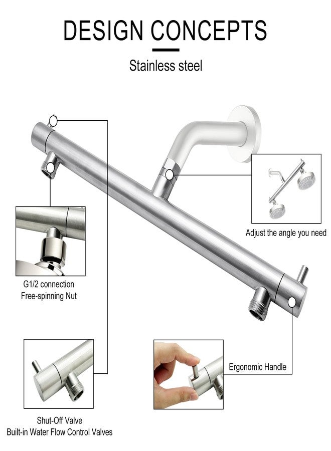 Beiyi Brushed Nickel Double Shower Heads for Two People Rod Dual Shower Head Adapter with Shut Off Valve G1/2 Connection, for Rain & Handheld Shower Combo - Image 5