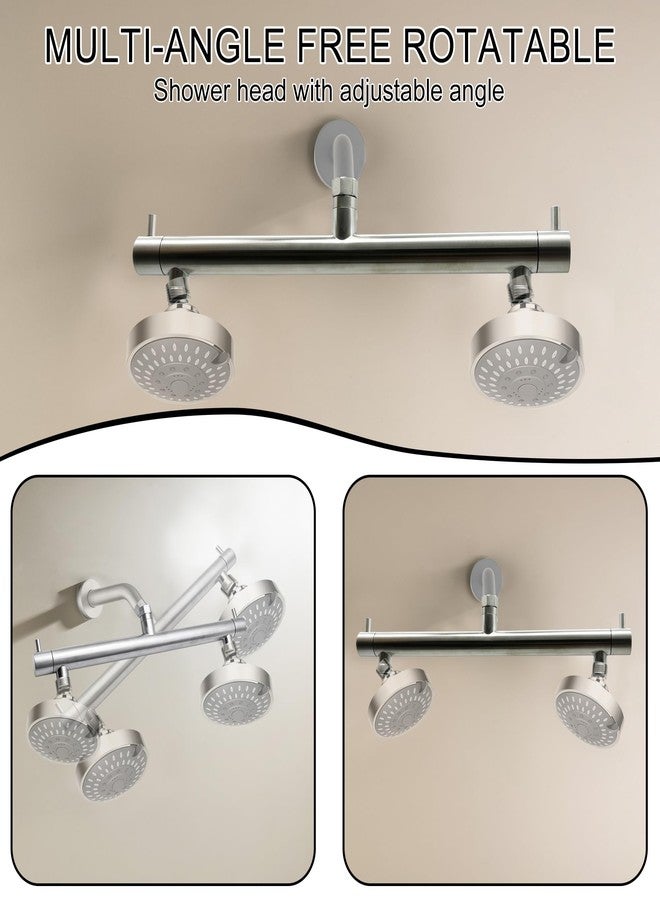 Beiyi Brushed Nickel Double Shower Heads for Two People Rod Dual Shower Head Adapter with Shut Off Valve G1/2 Connection, for Rain & Handheld Shower Combo - Image 4