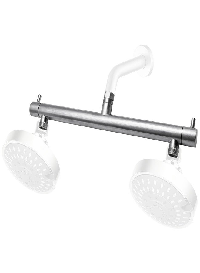 Beiyi Brushed Nickel Double Shower Heads for Two People Rod Dual Shower Head Adapter with Shut Off Valve G1/2 Connection, for Rain & Handheld Shower Combo - Image 1