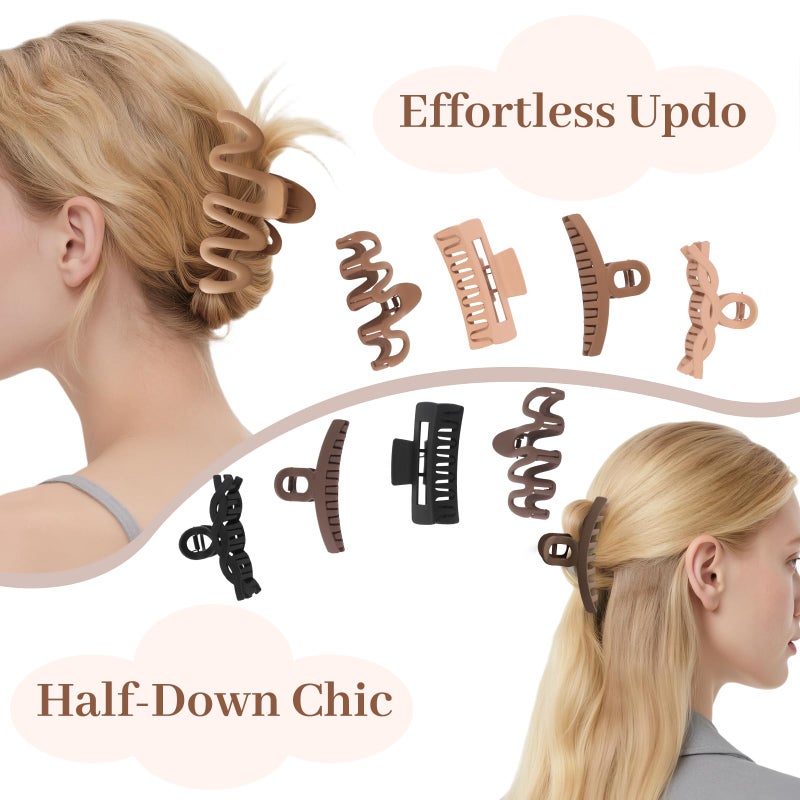 AuroTrends Matte Non-Slip Large Hair Clips for Women 8PCS (Neutral Colors), Durable Claw Clips for Women/Girls | Gift-Ready Neutral Hair Accessories for Daily & Special Occasions - Image 2