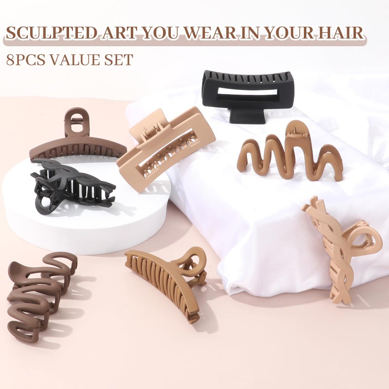 AuroTrends Matte Non-Slip Large Hair Clips for Women 8PCS (Neutral Colors), Durable Claw Clips for Women/Girls | Gift-Ready Neutral Hair Accessories for Daily & Special Occasions - Image 3