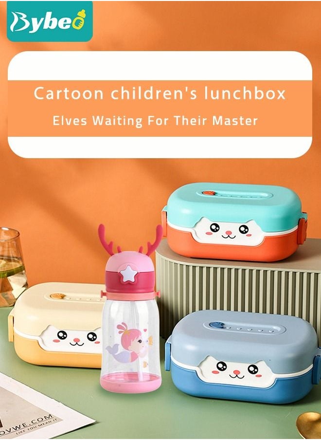 Kids Bento Lunch Box with Children's Food Grade Straw, Water Cup, Leak Proof 2 Grid Heat Insulation Design, Portable Toddler Snack Containers, BPA Free, Microwave Safe