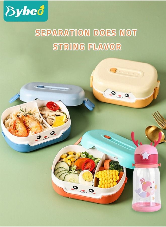 Kids Bento Lunch Box with Children's Food Grade Straw, Water Cup, Leak Proof 2 Grid Heat Insulation Design, Portable Toddler Snack Containers, BPA Free, Microwave Safe